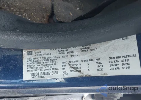 2006 Chevrolet Colorado Lt из США, поврежденный, VIN 1GCDT136668218856